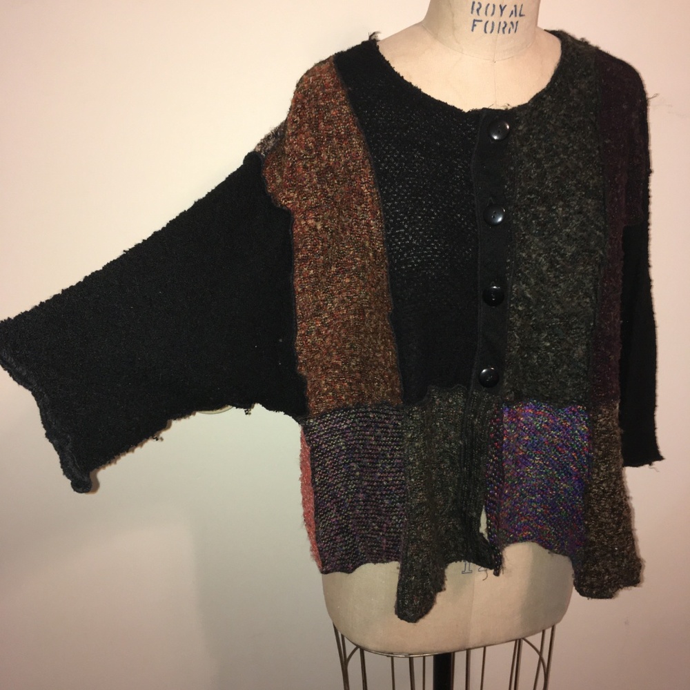 Multi-Colored Lagenlook Button Front Sweater - image 1